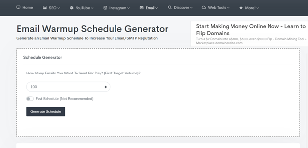 Email Warmup Schedule Generator screenshot